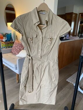Moschino C&C Casual Belted Shirt Dress in Khaki
